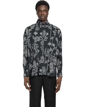Giorgio Armani Floral Seersucker Shirt - Black