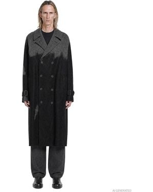 Yohji Yamamoto Needle Punched Herringbone Coat - Black