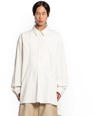 Hed Mayner Pinstriped Shirt With Bib - White