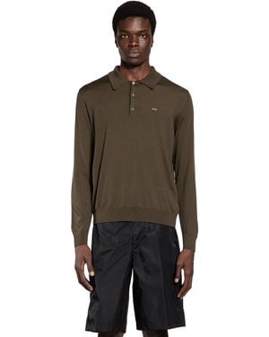 Prada Supefine Wool Knit Polo - Brown