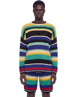 Laneus Striped Crochet Knit Jumper - Multicolour