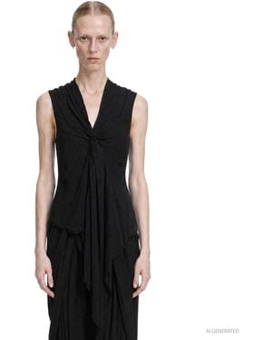 Marc Le Bihan Knotted V-Neck Viscose Wool Top - Black