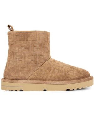 Fendi Ff Suede Ankle Boots - Natural