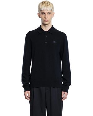 Burberry Long-sleeve Cashmere Blend Polo Shirt - Blue