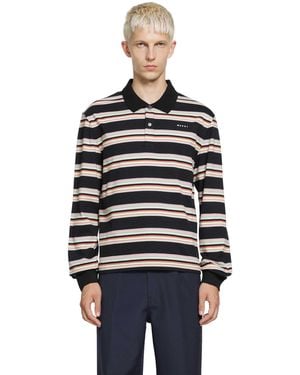 Marni Striped Cotton Polo Shirt - Black
