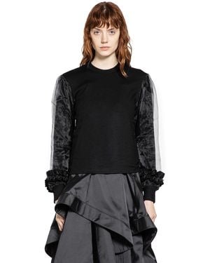 Noir Kei Ninomiya Wool Jersey And Tulle Long Sleeve T-Shirt - Black