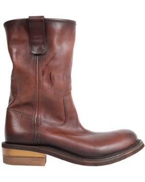 Miu Miu Foule Leather Boots - Brown