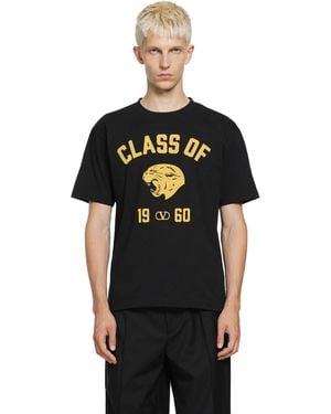 Valentino Cotton T-Shirt With Panther Print - Black