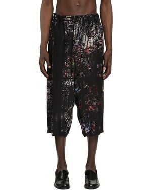 Yohji Yamamoto Stained Glass Printed Bermuda Trousers - Black
