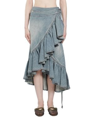 Alaïa Denim Ruffle Skirt - Blue