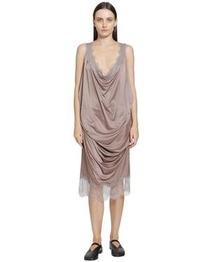 PILLINGS Lace-Trimmed Draped Satin Dress - Pink