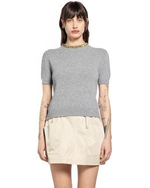 Prada Wool Cashmere Short Sleeve Jumper - Grey