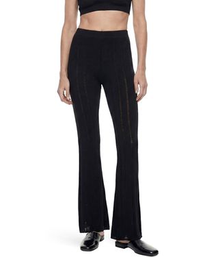 Laneus Ribbed Openwork Bootcut Leggings - Black