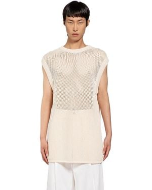 Laneus Viscose Nylon Openwork Knit Vest - White