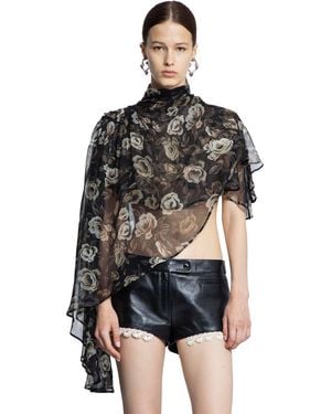Magda Butrym Flowy High-Neck Cropped Blouse - Black