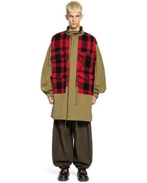 Junya Watanabe Check Wool And Cotton Canvas Coat - Red