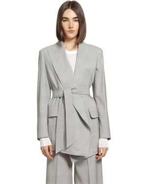 Max Mara Glen Plaid Wool Robe-Inspired Coat - Gray