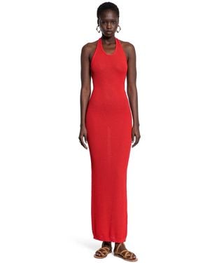 Laneus Pointelle Stitch Knit Dress - Red