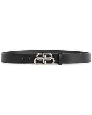 Balenciaga Bb Large Leather Belt - Black