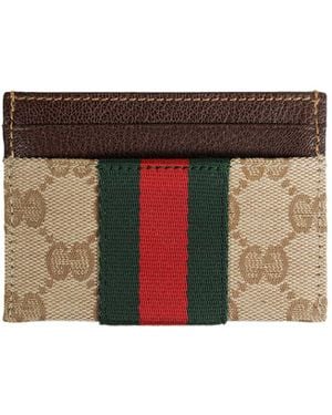 Gucci Gg Card Case With Web - Brown