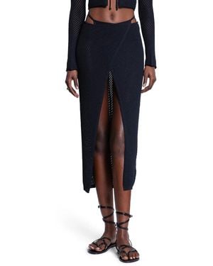 Laneus Midi Skirt In Pointelle Stitch Knit - Blue