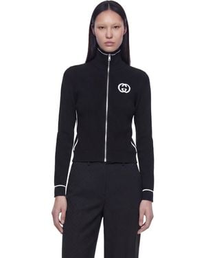 Gucci Ribbed Zip Jacket With Intarsia - Blue