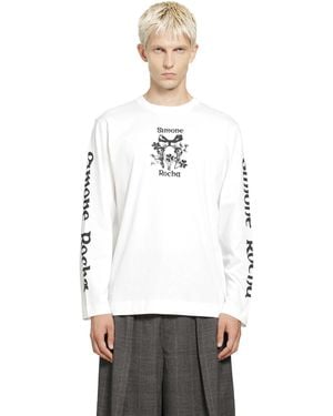 Simone Rocha Coming Up Roses Print Long Sleeve Tee - White