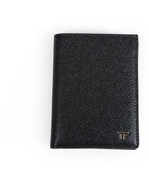Tom Ford Small Grained Leather Folding Card Holder - Black