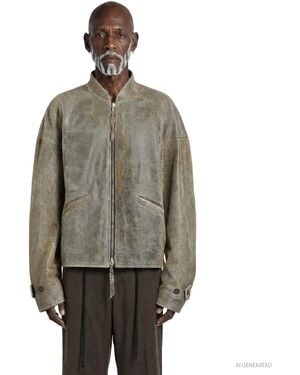 Ziggy Chen Leather Bomber Jacket - Gray