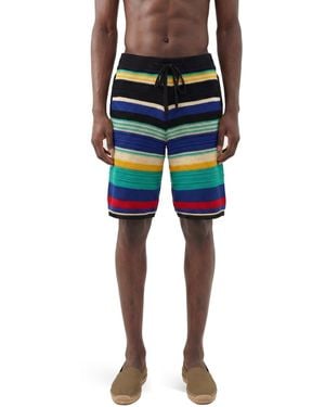 Laneus Striped Crochet Knit Shorts - Black