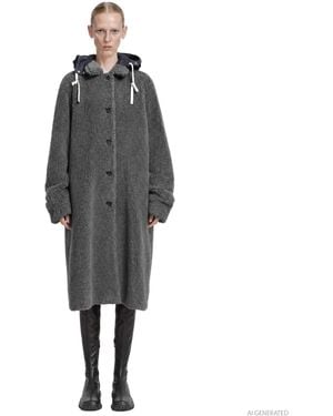 Miu Miu Single-Breasted Fleece Coat - Grey