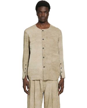 Ziggy Chen Collarless Patchwork Shirt - Natural