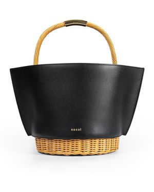 Sacai Leather X Rattan Medium Basket - Black
