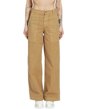 Moncler Leather Logo Cotton Trousers - Natural