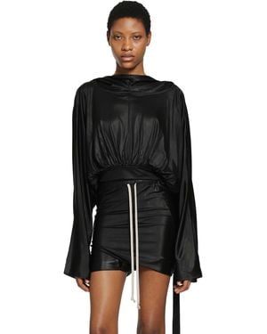Rick Owens Cropped Hooded Top - Black