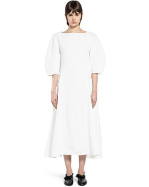 Jil Sander Rounded-Sleeved Linen Dress - White