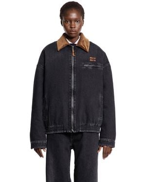 Miu Miu Denim And Corduroy Blouson Jacket - Black