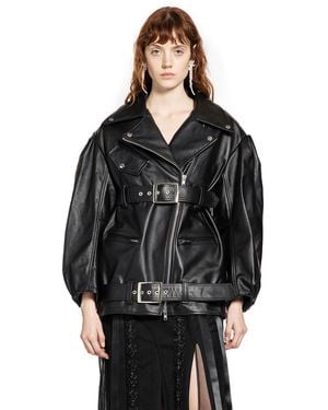 Simone Rocha Puff Sleeve Multi Belt Biker Jacket - Black