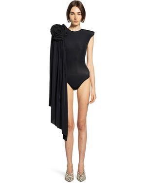 VAQUERA Draped Bodysuit Rose Appliqué - Black