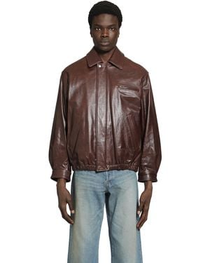 Ssstein Leather Vintage Zip Jacket - Brown