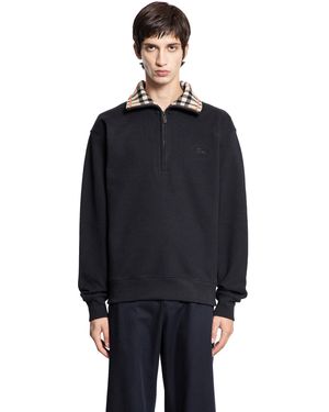 Burberry Check Collar Cotton Half-Zip Sweatshirt - Black