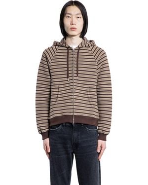 Stockholm Surfboard Club Striped Zip-Up Hoodie - Brown