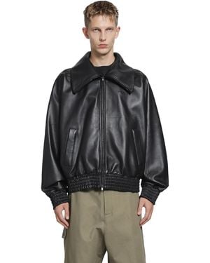 Balenciaga Leather Zip-Up Jacket - Black