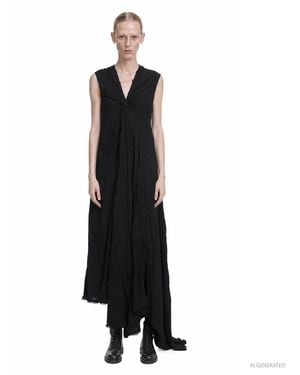 Marc Le Bihan Viscose Wool Knotted Dress - Black