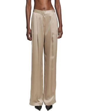 Tom Ford Silk Satin Double Pleat Pants - Natural