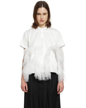 Noir Kei Ninomiya Cotton Poplin And Ruffled Tulle Polo Shirt - White