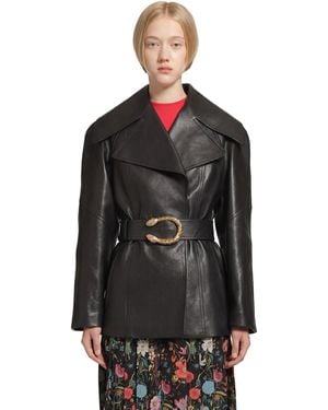 Gucci Belted Leather Nappa Trench Coat - Black
