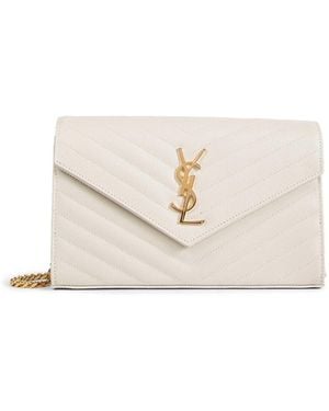 Saint Laurent Cassandre Matelassé Chain Wallet - White