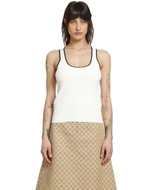 Gucci Ribbed Tank Top With Intarsia - Natural