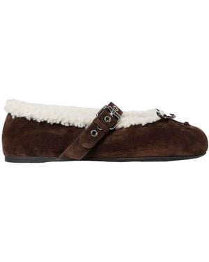 Miu Miu Suede And Shearling Ballerinas - Brown
